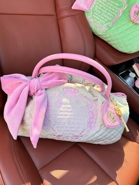Juicy Couture Pink and Cream Quilted Bow Hobo Bag